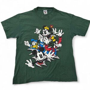 Vintage Mickey & Co Mickey Donald 2 Sided Single Stitch Green Disney T-shirt XL